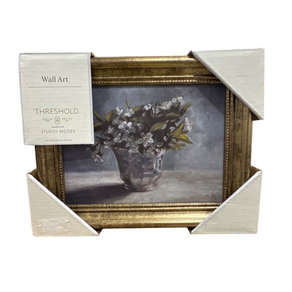 Gold Framed Wall Art With White Floral Vase Design By Threshold Studio McGee 8" - Picture 2 of 6